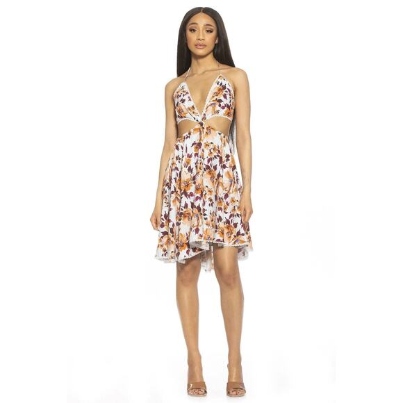 Women's ALEXIA ADMOR Ali Lace Trim Halter Cutout Fit And Flare Dress (b6) - Picture 1 of 5